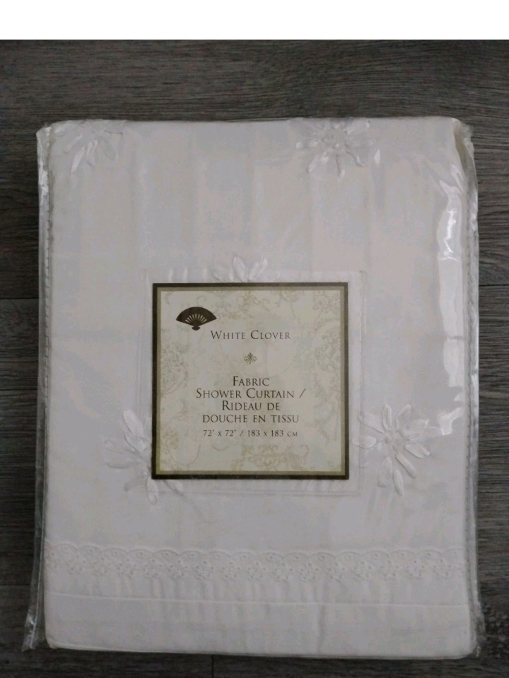 White Clover Fabric Shower Curtain White Cotton Blend Eyelet Pintuck NIP 72x72in